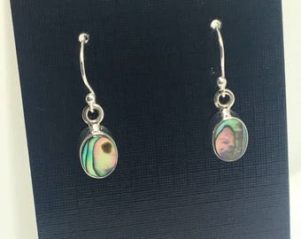 Sterling Silver Abalone Drop Earrings, Natural Shell Earrings, Paua Shell, Blue Earrings, Minimalist Jewellery, Boho Style Earrings, Uk shop