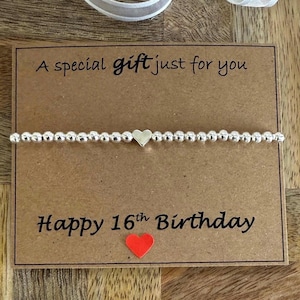 Pulsera de corazón de plata para 16.º cumpleaños, un regalo especial solo para ti, pulsera plateada, regalo para 16.º cumpleaños, hija, sobrina o amiga (Reino Unido)