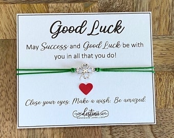 Good Luck and Success Wish Bracelet, Four Leaf Clover Adjustable Wish Bracelet, Studies-Interviews-Test-Exam, Student, Friendship Bracelet