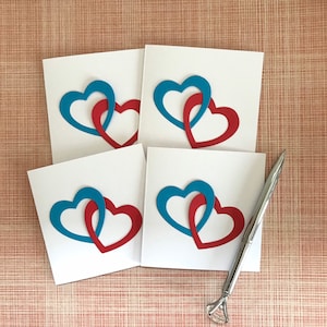 Set van 4 hartkaartkaarten van 4 x 4 inch, kaarten met hartthema, blanco notitiekaarten, gewoon om te zeggen kaarten, memokaarten, bedankkaarten, handgemaakt VK