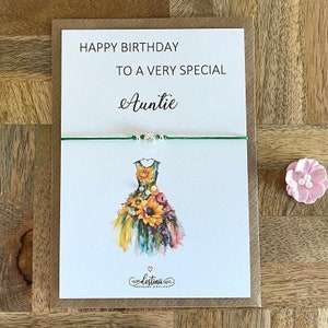 Tante Silber Blume Geburtstagsarmband, Tante Geschenk, Tante Geburtstagskarte, Tante Geburtstagsgeschenk, Wunschschnur Geschenk für Tante, UK