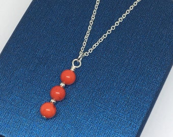 Dainty Coral Necklace, Coral Pendant, Coral Jewelry, Coral Silver Necklace, Red Silver Jewelry, Gift for Her, Uk shop