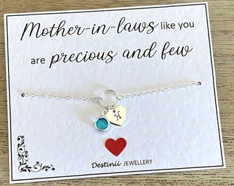 Mother-in-laws Like You are Precious and Few Initial Birthstone Silver Bracelet, Silver Plated Heart Chain Bracelet, Sterling Silver Ring UK