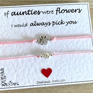 Als tantes bloemen waren, zou ik altijd kiezen voor jou-zilveren bloem verstelbare roze koord armband, tante speciale armband cadeau, aandenken kaart