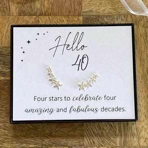 40er Sterling Silber Stern Ohrstecker, 4-Linien-Stern Ohrringe, Hallo 40 Geburtstagsgeschenk, Frauen Geburtstag Ohrringe, Geschenkbox, Zitat Karte, UK
