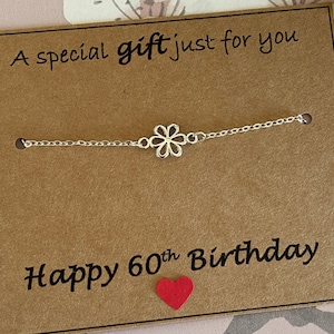 Pulsera de flores de plata para el 60.º cumpleaños, un regalo especial solo para ti, pulsera plateada, regalo para el 60.º cumpleaños, mamá, tía, amiga, Reino Unido