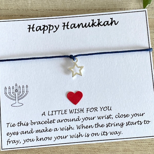 Happy Hanukkah Charm Bracelet, Wishing Star Bracelet, Adjustable Cord Bracelet, Family-Friend Gift, Celebration Gift, UK