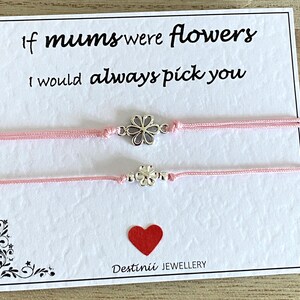 Wenn Mütter Blumen wären, würde ich immer Sie-Silber-Blumen-verstellbares rosa Schnur-Armband, Mama-besonderes Armband-Geschenk, Andenken-Karte holen