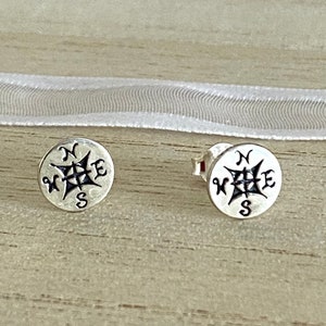Sterling Silver Compass Stud Earrings, Traveler Gift, Student-Graduation-Girlfriend-Friend, Life is a Journey, Gift for Her, UK