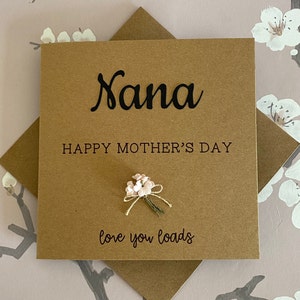 Tarjeta del Día de la Madre para Nana, Tarjeta especial de niñera, Tarjeta Ramo de flores Kraft, Gracias Nan-Nana-Niñera, Tarjeta de figura materna, Tienda del Reino Unido