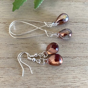 Gold Tone Teardrop Glass Earrings, Golden Glass Earrings, Gold Jewelry, Czech Glass Earrings, Gift for Her, Wife-Mum-Sister-Aunt-Nana