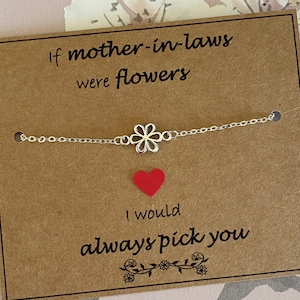 If Mother-In-Laws Were Flowers, I Would Always Pick You Quote-Silver Flower Bracelet, Silver Plated Chain Bracelet, Mother-In-Laws Gift Uk image 1