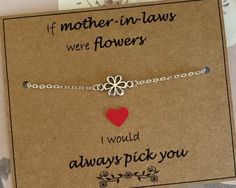 If Mother-In-Laws Were Flowers, I Would Always Pick You Quote-Silver Flower Bracelet, Silver Plated Chain Bracelet, Mother-In-Laws Gift Uk