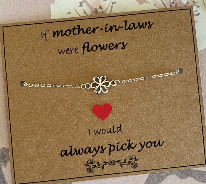 If Mother-In-Laws Were Flowers, I Would Always Pick You Quote-Silver Flower Bracelet, Silver Plated Chain Bracelet, Mother-In-Laws Gift Uk image 1