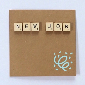 Neue Job HolzFliesen Karte, Glückwunsch, handgemachte Karte, Kollege, Mitarbeiter, Freund, neuer Job, Erfolg, Unisex Karte, Uk Shop