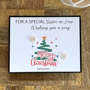 Boucles d’oreilles à fleurs en argent sterling pour belle-sœur pour Noël, idée cadeau pour belle-sœur joyeux Noël, boucles d’oreilles à tiges de fleurs en argent, boîte-cadeau