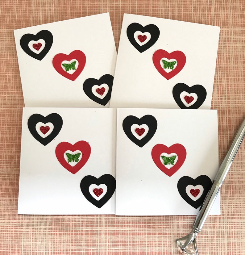 Memo Cards Thank You Cards Blank Note Cards Set of 4 Heart Note Cards 4 x 4 inches Heart Themed Cards Just To Say Cards Handmade UK