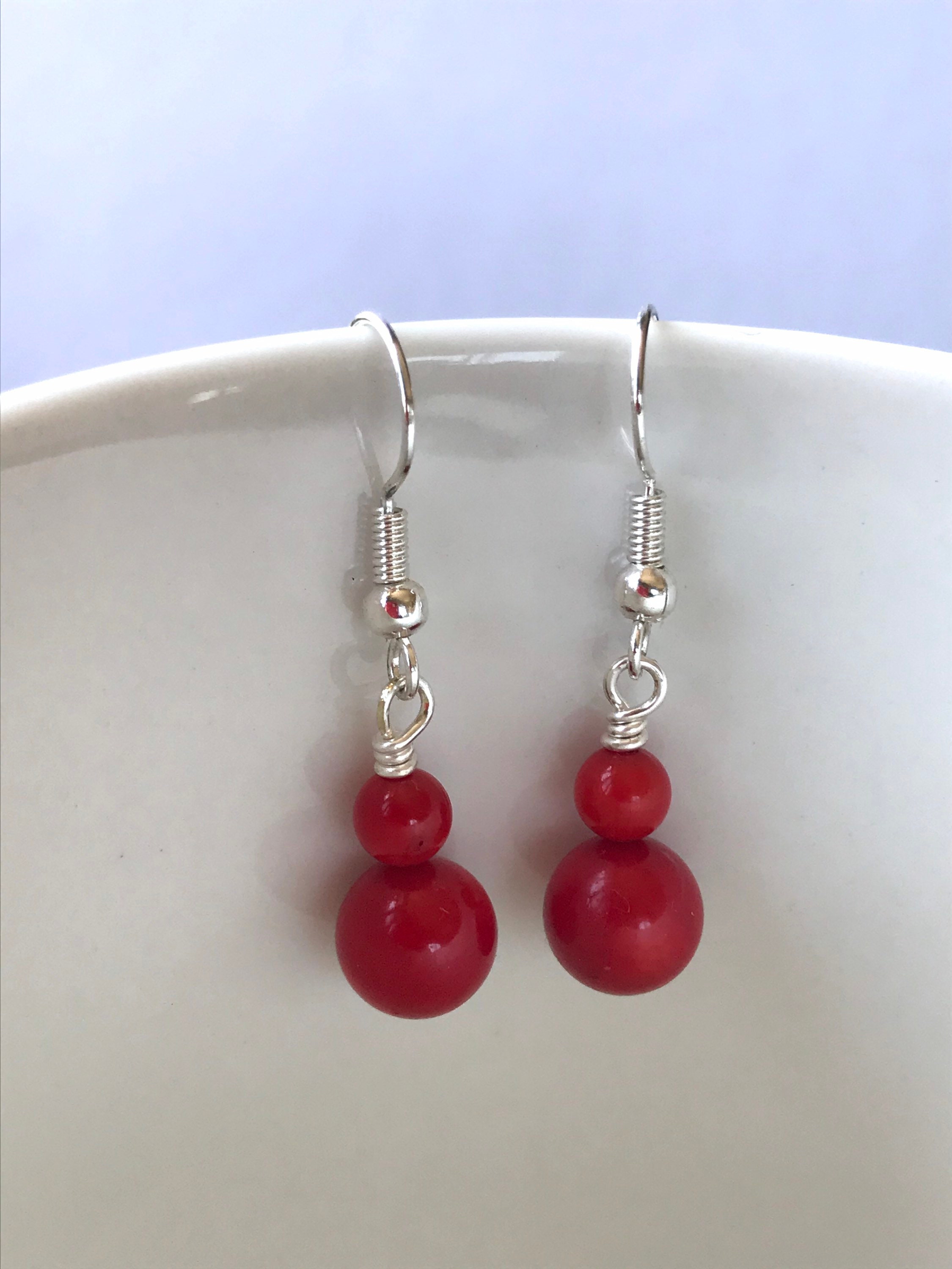 Coral Earrings Gemstone Beaded Earrings Dangle Clip On Gift Etsy UK
