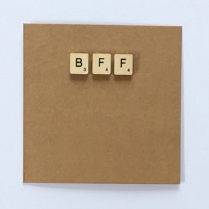 BFF Carte piastrelle di legno, scheda BFF, Best Friend Card, Amicizia Carta, Carta Diagola Lettera, Carta per gli Amici, Uk Shop