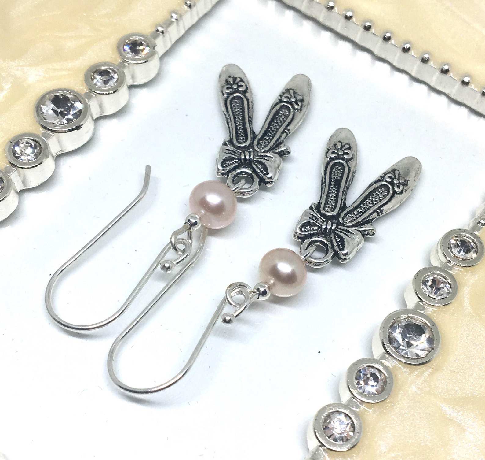 ballet slippers earrings with pink water pearls and sterling silver ear wires, ballerina earrings, ballet slippers jewelry, danc