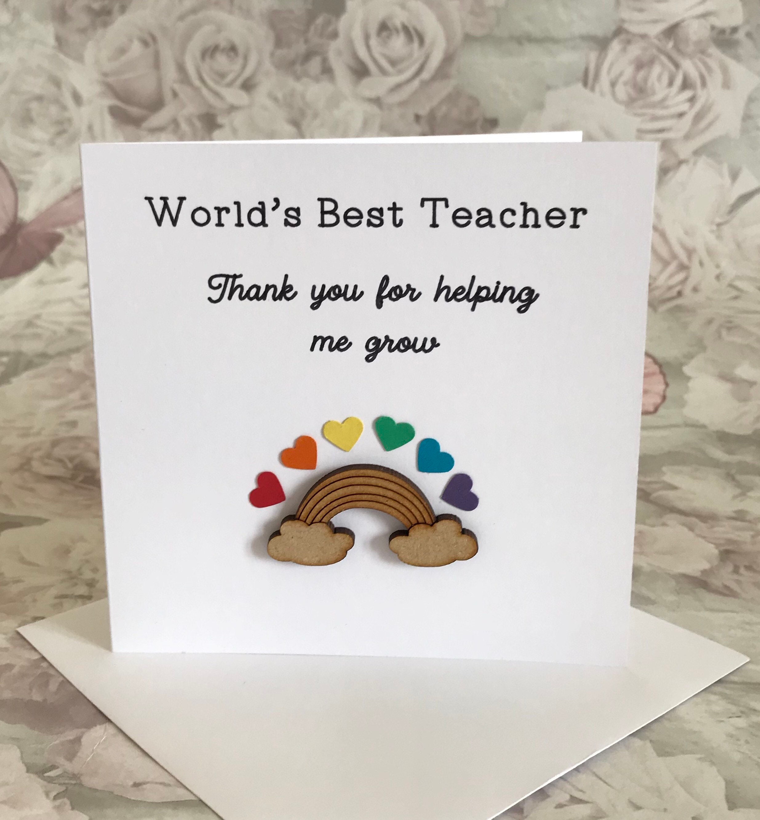 Worlds Best Teacher Thank You Wooden Rainbow Card School Etsy Denmark