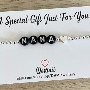 Pulsera de plata Nana Sentimental, un regalo especial solo para ti, pulsera elástica plateada, pulsera Nana de regalo, pulsera acrílica con letras (Reino Unido)