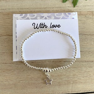 With Love zilveren ster armband cadeau, stapelarmband met zilveren kralen, verzilverde stretcharmband, verjaardagscadeau postcadeau, VK
