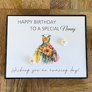 Pendientes especiales de cumpleaños de flores de plata de ley para niñera, pendientes de flores de plata, regalo para nana, mejor nan de todos los tiempos, regalo para ella, tienda del Reino Unido