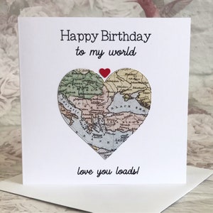 Happy Birthday To My World, Love You Loads Card for Husband, Boyfriend, Other Half Partner, Vintage Map Card, Romantic Card for him UK Shop image 7