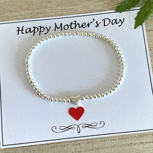 Joyeuse fête des mères, bracelet coeur en argent, bracelet extensible en perles d'argent, carte-cadeau pour maman, cadeau spécial pour maman-maman, Royaume-Uni