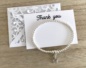 Thank You Silver Star Stretch Bracelet, Silver Beaded Stacking Bracelet, Silver Plated Bracelet, Gift for Her, Postal Gift, UK Shop