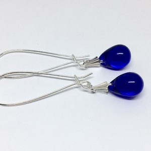Cobalt Blue Earrings, Deep Blue Drop Earrings, Czech Glass Bead Jewelry, Blue Earrings, Teardrop Earring, Gift for Women, Uk shop