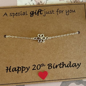 Pulsera de flores de plata para el 20.º cumpleaños, un regalo especial solo para ti, pulsera plateada, regalo para el 20.º cumpleaños, mamá, tía, amiga, tienda del Reino Unido
