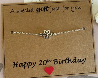 20th Birthday Silver Flower Bracelet, A Special Gift Just For You, Silver Plated Bracelet, 20th Birthday gift, Mum, Auntie, Friend, UK Shop