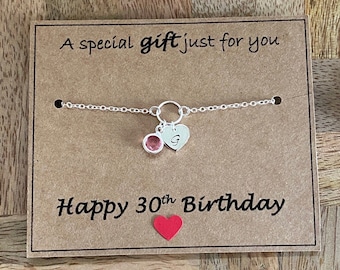 30th Birthday Initial Birthstone Silver Plated Bracelet, A Special Gift Just For You 30th Bracelet Gift, 30th Quote Card, Gift for Her UK