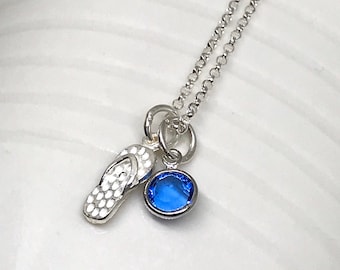Sterling Silver Flip Flop Charm Necklace, Beach Lover Jewelry, Thong Sandals Necklace, Ocean Lover Gift, Personalized Beach Wedding Jewelry