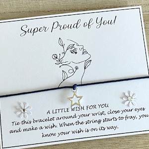 Super Proud of You Silver Star Wish bracelet, You Did It, Adjustable Bracelet, New Job, Passed Exam Test, 1st Year At Uni, Graduation, UK
