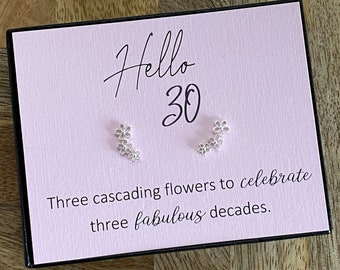 30th Birthday Sterling Silver Flower Earrings, Thirtieth Birthday Gift, Flower Studs, 30 Birthday Gift for Her, Womens Earrings, UK