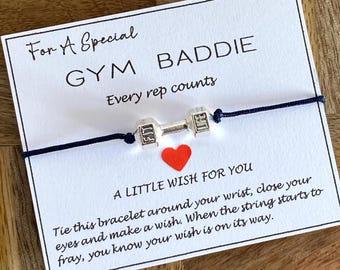 Special Gym Baddie Wish Bracelet, Silver Dumbbell Charm Bracelet, Adjustable Cord Bracelet, Gym Lover-Enthusiast-PT Gift,Birthday-Christmas