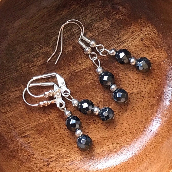 Hematite Earrings, Hematite Sterling Silver Earrings, Hematite Drop Earrings, Grey Gemstone Earrings, Minimalist Earrings, Gift for her,