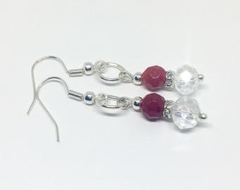 Elegant Red Crystal earrings, Red silver earrings, Striking earrings, Sparkly earrings, Clip on Dangle earrings, Petite earrings