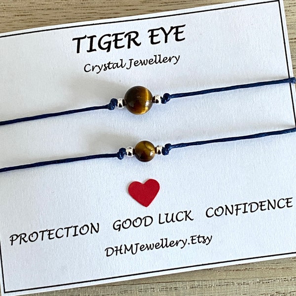 Genuine Tiger Eye Gemstone Cord Bracelet, Protection and Good Luck Boho Adjustable Bracelet, Bracelet Gift Idea, Meditation Bracelet UK