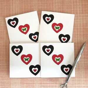 Set of 4 Heart Note Cards 4 x 4 inches, Heart Themed Cards, Blank Note Cards, Just To Say Cards, Memo Cards, Thank You Cards, Handmade UK