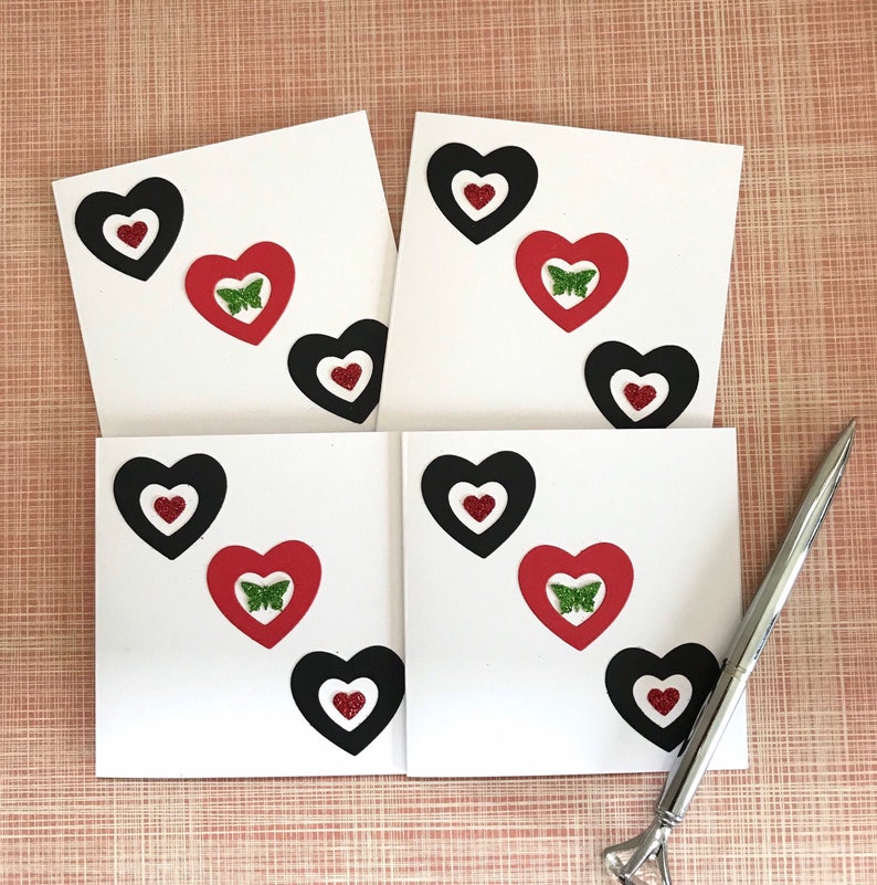 Memo Cards Thank You Cards Blank Note Cards Set of 4 Heart Note Cards 4 x 4 inches Heart Themed Cards Just To Say Cards Handmade UK