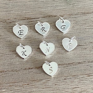 Add On Initial Letter Charm, Hand Stamped Initial Letter, 10 mm Silver Plated Heart Initial Letter charm, Bracelet-Necklace Charm, UK shop