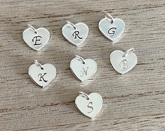 Custom Order - Sam Add On Initial Letter Charm, Hand Stamped Initial Letter, 10 mm Silver Plated Heart Initial Letter charm