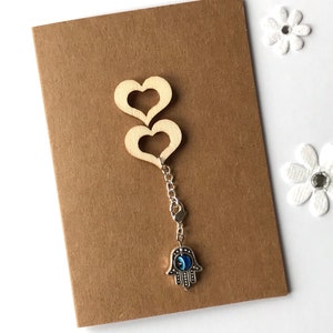Keepsake Hamsa Hand Charm Card, Blank Inside, Good Luck Charm, Good Fortune Charm, Protection Charm, Brown Kraft Card, Bff, Just to Say, UK