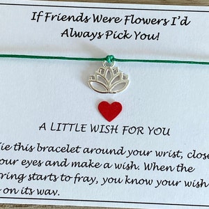 If Friends Were Flowers, I'd Always Pick You-zilveren lotusbloem verstelbare wensarmband, vriend speciale armband cadeau, aandenkenkaart, VK