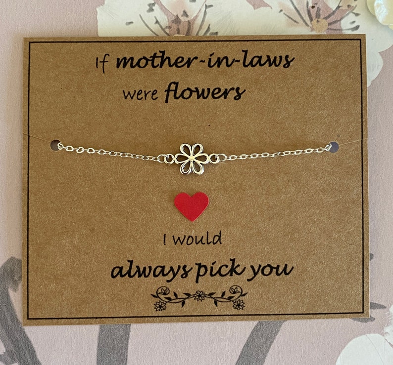 If Mother-In-Laws Were Flowers, I Would Always Pick You Quote-Silver Flower Bracelet, Silver Plated Chain Bracelet, Mother-In-Laws Gift Uk image 3