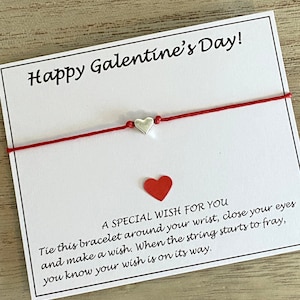 Bracelet de souhaits coeur Saint-Valentin, bracelet réglable Happy Valentinine's Day, cadeau Saint-Valentin pour un ami, bijoux de Saint-Valentin, Royaume-Uni